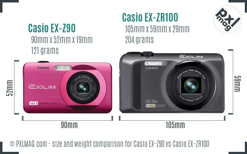 Casio EX-Z90 vs Casio EX-ZR100 size comparison