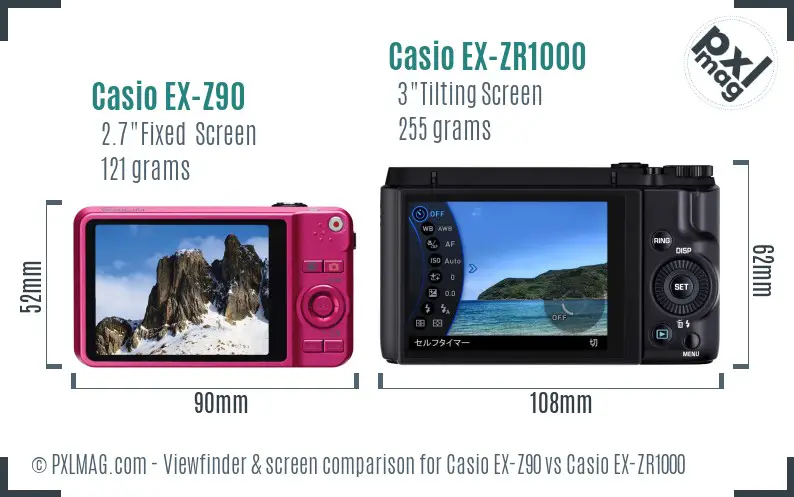 Casio EX-Z90 vs Casio EX-ZR1000 Screen and Viewfinder comparison