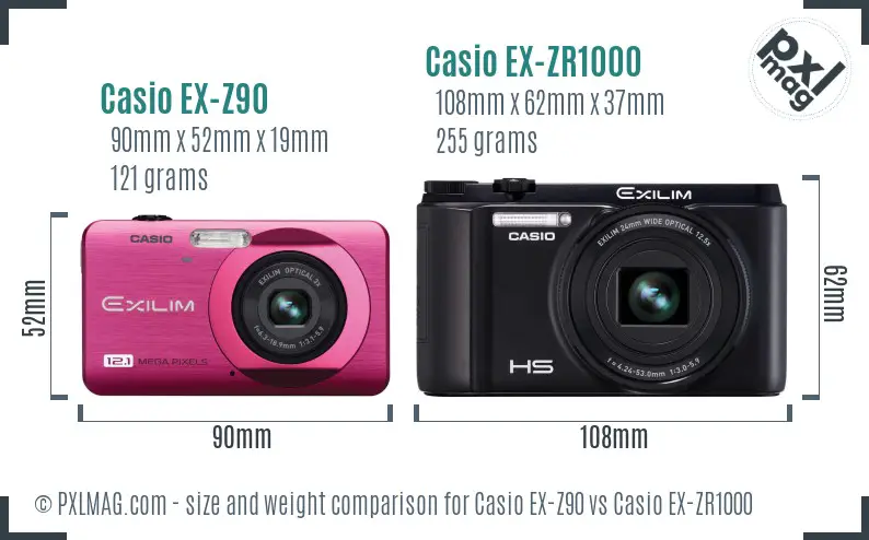 Casio EX-Z90 vs Casio EX-ZR1000 size comparison