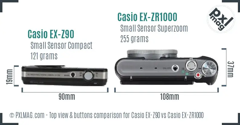 Casio EX-Z90 vs Casio EX-ZR1000 top view buttons comparison