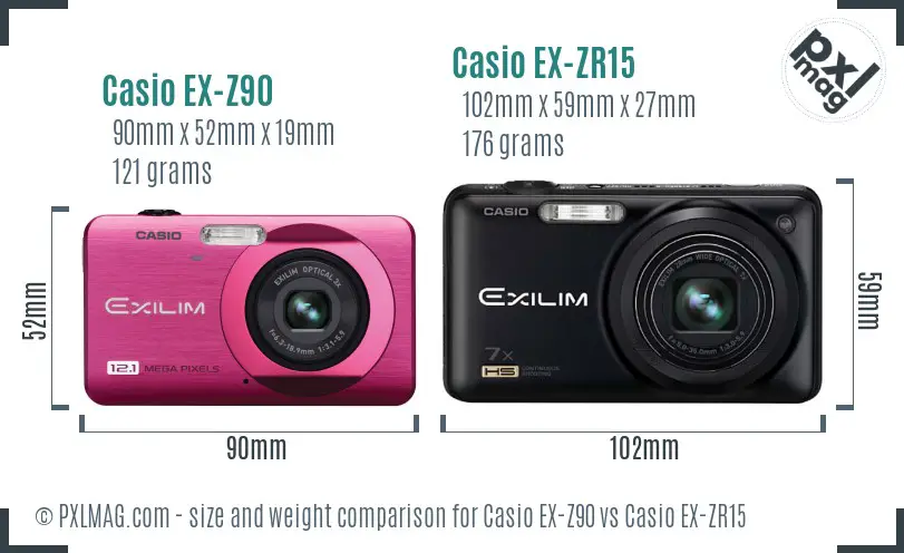 Casio EX-Z90 vs Casio EX-ZR15 size comparison