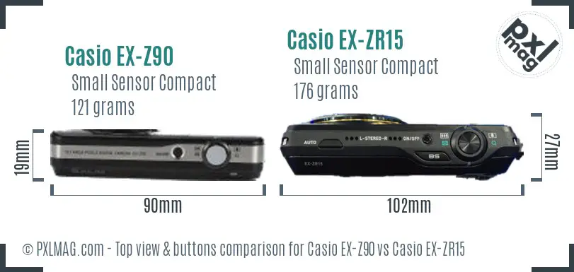 Casio EX-Z90 vs Casio EX-ZR15 top view buttons comparison