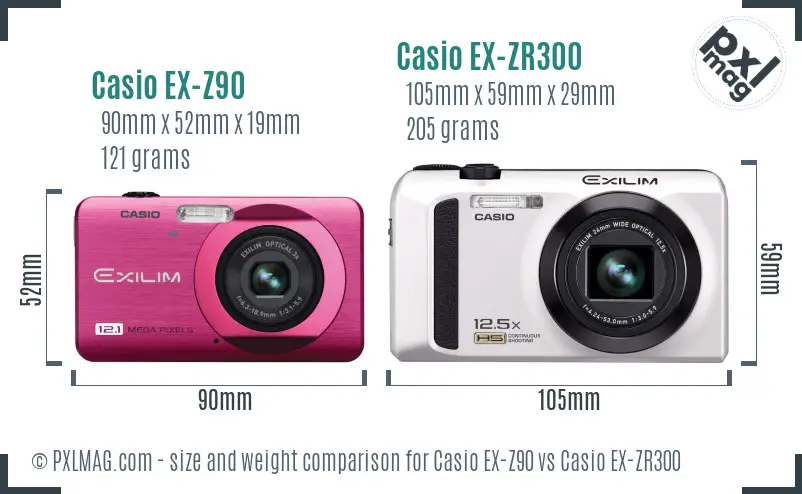 Casio EX-Z90 vs Casio EX-ZR300 size comparison