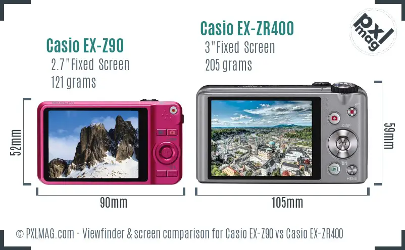 Casio EX-Z90 vs Casio EX-ZR400 Screen and Viewfinder comparison