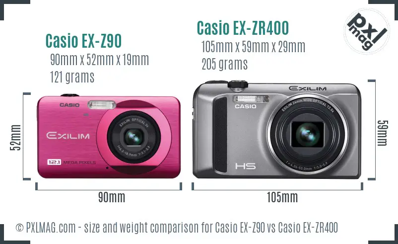 Casio EX-Z90 vs Casio EX-ZR400 size comparison