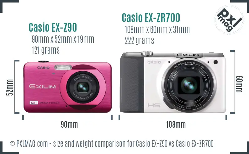 Casio EX-Z90 vs Casio EX-ZR700 size comparison
