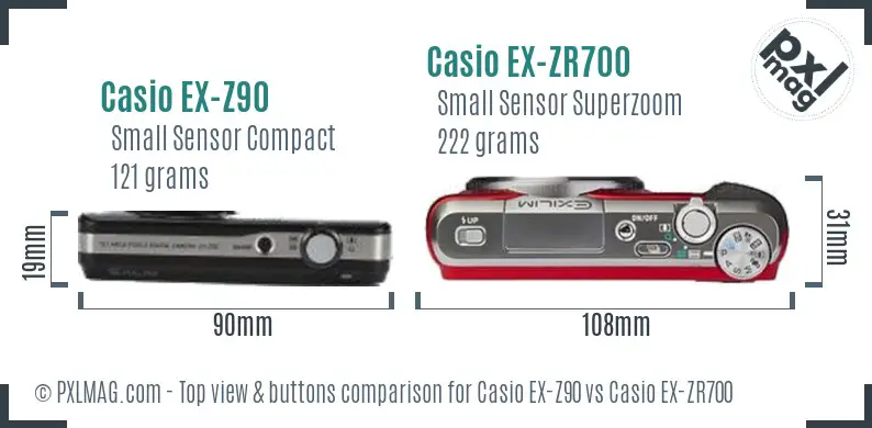 Casio EX-Z90 vs Casio EX-ZR700 top view buttons comparison