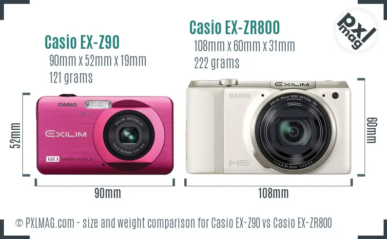 Casio EX-Z90 vs Casio EX-ZR800 size comparison