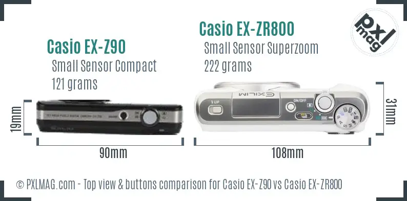 Casio EX-Z90 vs Casio EX-ZR800 top view buttons comparison