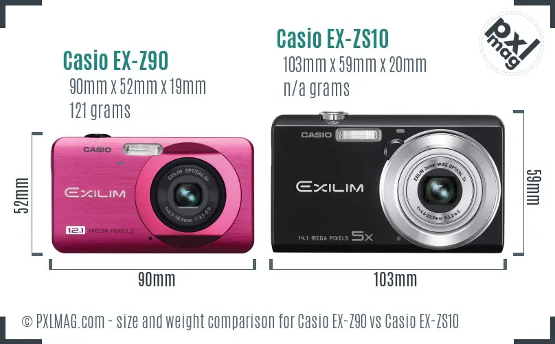 Casio EX-Z90 vs Casio EX-ZS10 size comparison Casio EX-Z90 vs Casio EX-ZS10 size comparison