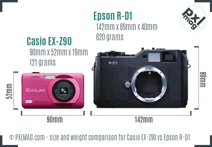 Casio EX-Z90 vs Epson R-D1 size comparison Casio EX-Z90 vs Epson R-D1 size comparison