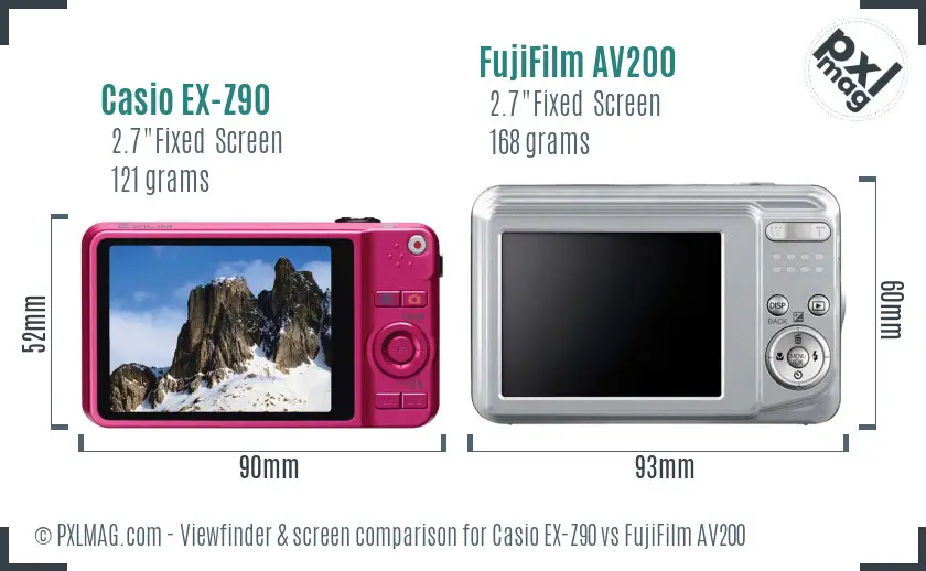 Casio EX-Z90 vs FujiFilm AV200 Screen and Viewfinder comparison