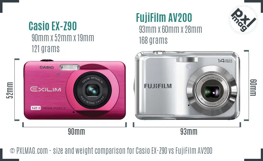 Casio EX-Z90 vs FujiFilm AV200 size comparison