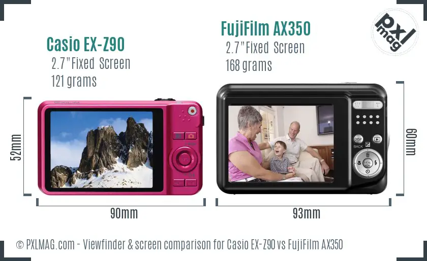 Casio EX-Z90 vs FujiFilm AX350 Screen and Viewfinder comparison