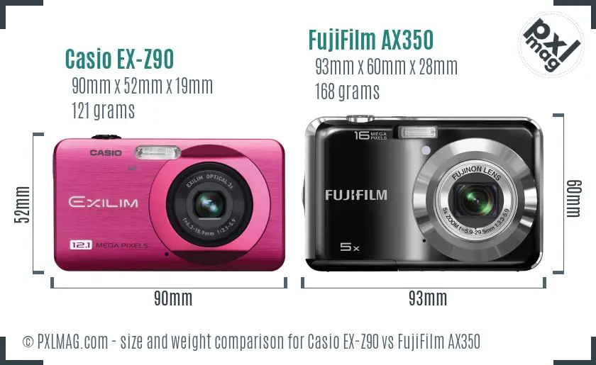 Casio EX-Z90 vs FujiFilm AX350 size comparison