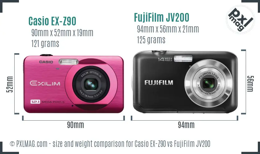 Casio EX-Z90 vs FujiFilm JV200 size comparison