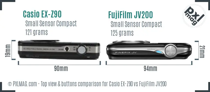 Casio EX-Z90 vs FujiFilm JV200 top view buttons comparison
