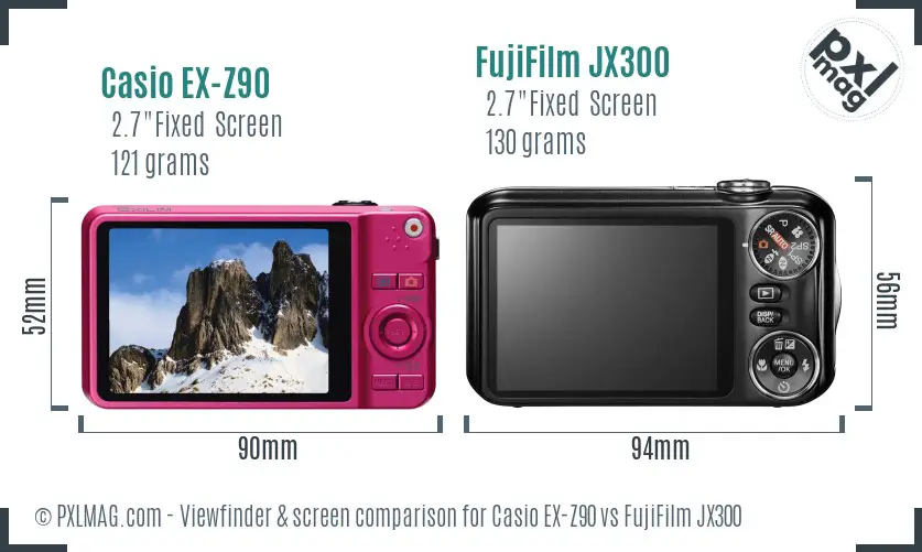 Casio EX-Z90 vs FujiFilm JX300 Screen and Viewfinder comparison