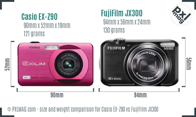 Casio EX-Z90 vs FujiFilm JX300 size comparison Casio EX-Z90 vs FujiFilm JX300 size comparison
