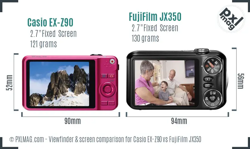 Casio EX-Z90 vs FujiFilm JX350 Screen and Viewfinder comparison