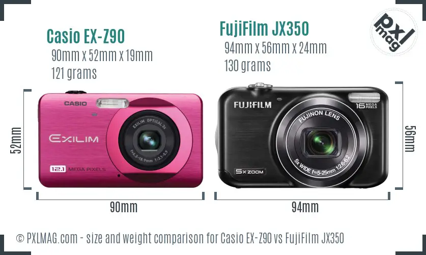 Casio EX-Z90 vs FujiFilm JX350 size comparison