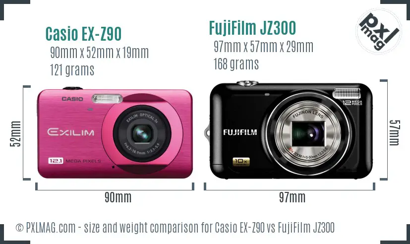 Casio EX-Z90 vs FujiFilm JZ300 size comparison