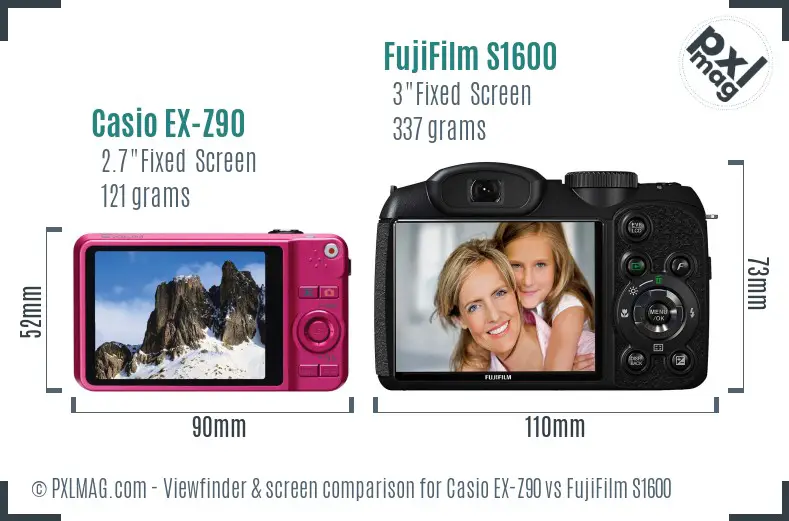 Casio EX-Z90 vs FujiFilm S1600 Screen and Viewfinder comparison