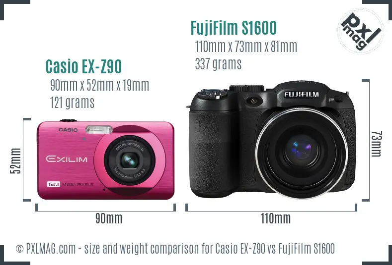 Casio EX-Z90 vs FujiFilm S1600 size comparison