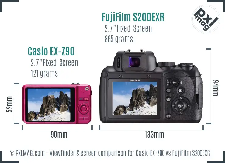 Casio EX-Z90 vs FujiFilm S200EXR Screen and Viewfinder comparison