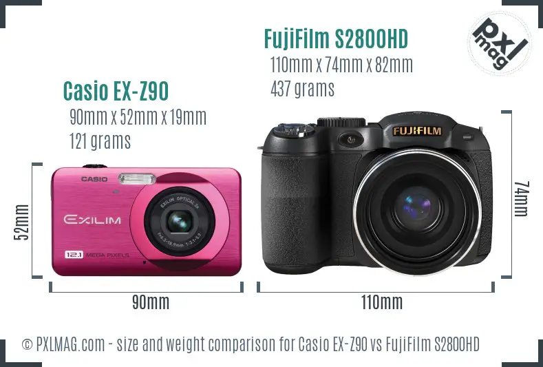 Casio EX-Z90 vs FujiFilm S2800HD size comparison