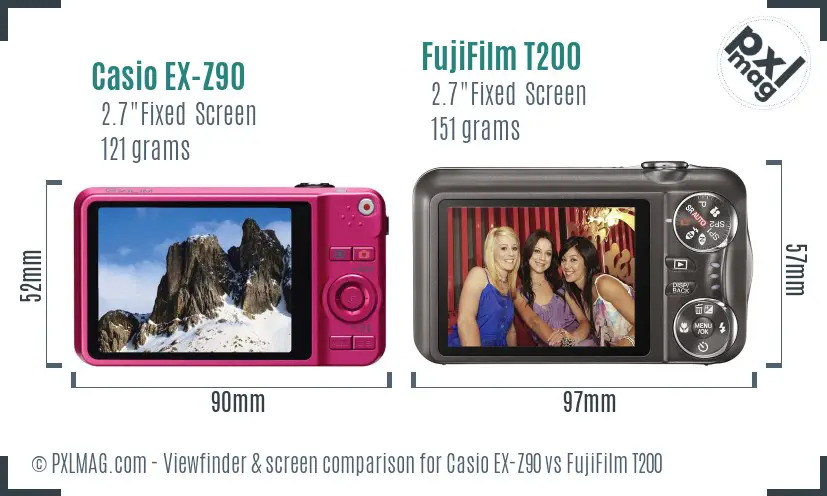 Casio EX-Z90 vs FujiFilm T200 Screen and Viewfinder comparison