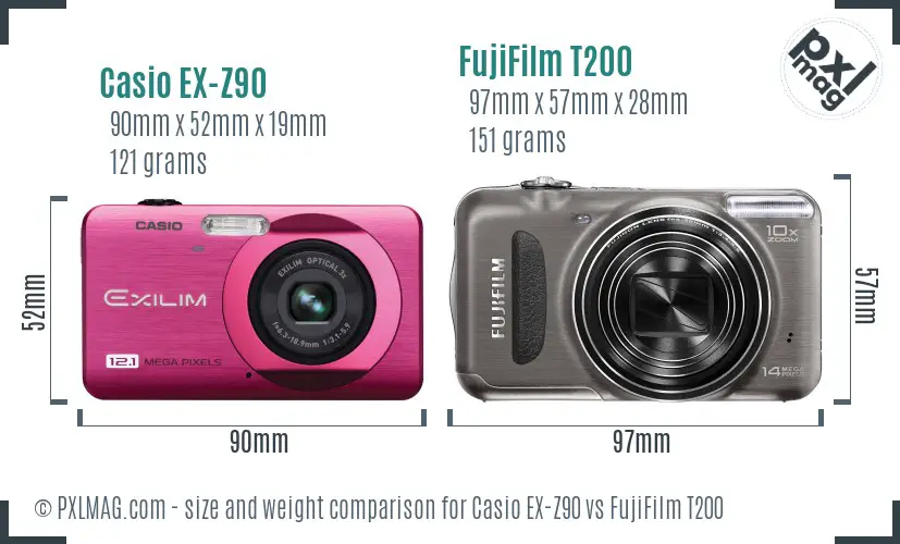 Casio EX-Z90 vs FujiFilm T200 size comparison