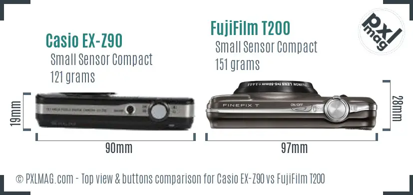 Casio EX-Z90 vs FujiFilm T200 top view buttons comparison