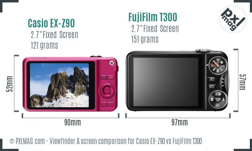Casio EX-Z90 vs FujiFilm T300 Screen and Viewfinder comparison