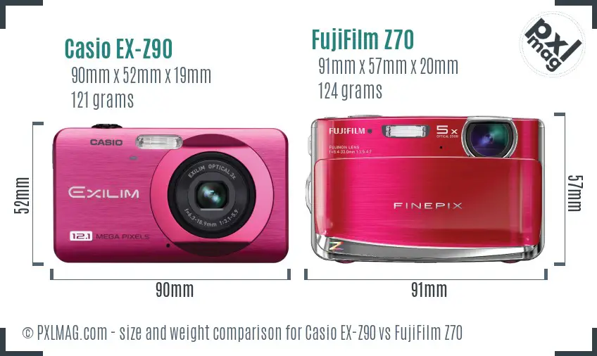 Casio EX-Z90 vs FujiFilm Z70 size comparison