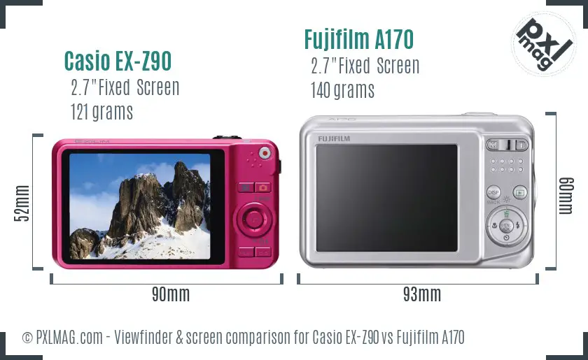 Casio EX-Z90 vs Fujifilm A170 Screen and Viewfinder comparison