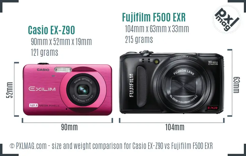 Casio EX-Z90 vs Fujifilm F500 EXR size comparison Casio EX-Z90 vs Fujifilm F500 EXR size comparison