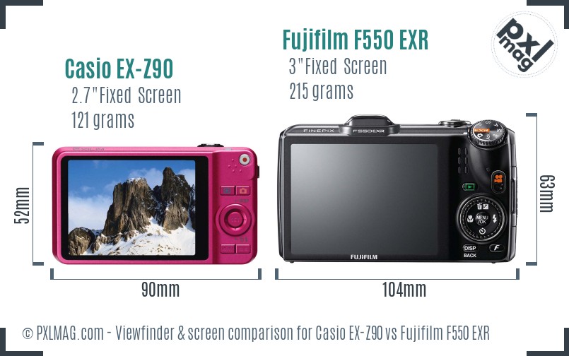 Casio EX-Z90 vs Fujifilm F550 EXR Screen and Viewfinder comparison