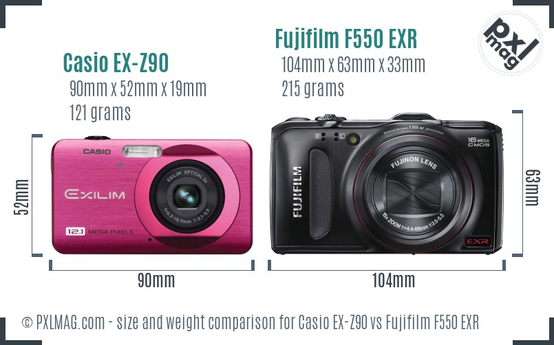 Casio EX-Z90 vs Fujifilm F550 EXR size comparison Casio EX-Z90 vs Fujifilm F550 EXR size comparison