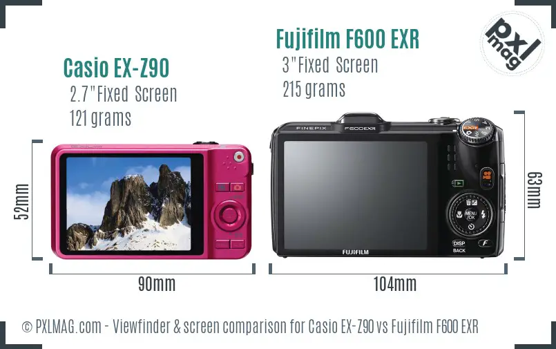 Casio EX-Z90 vs Fujifilm F600 EXR Screen and Viewfinder comparison