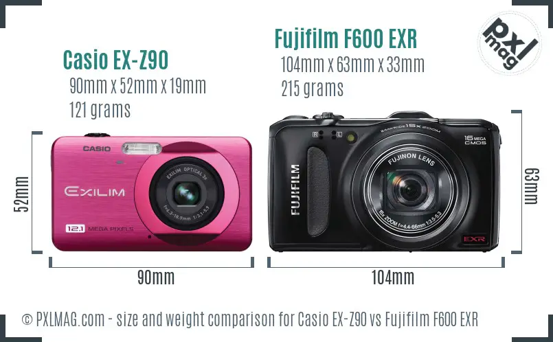 Casio EX-Z90 vs Fujifilm F600 EXR size comparison