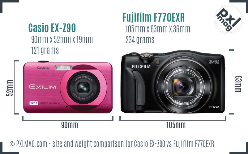 Casio EX-Z90 vs Fujifilm F770EXR size comparison