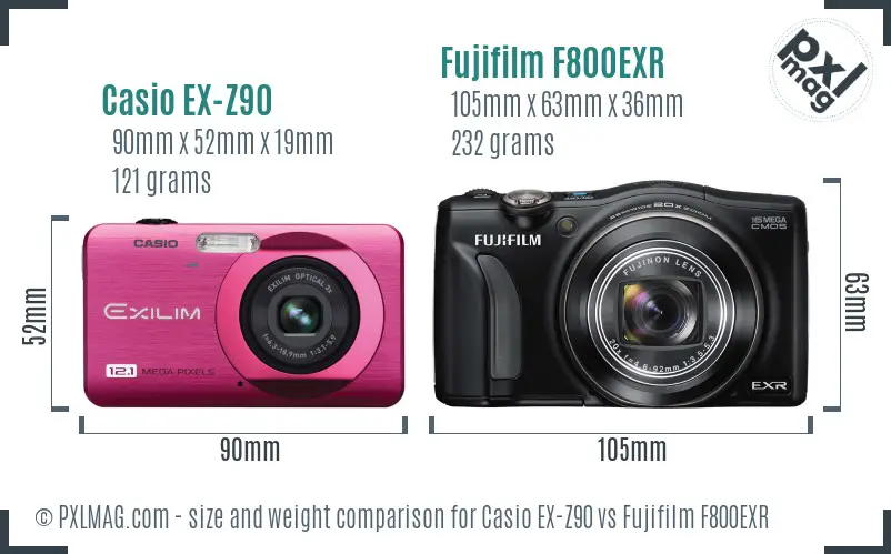 Casio EX-Z90 vs Fujifilm F800EXR size comparison