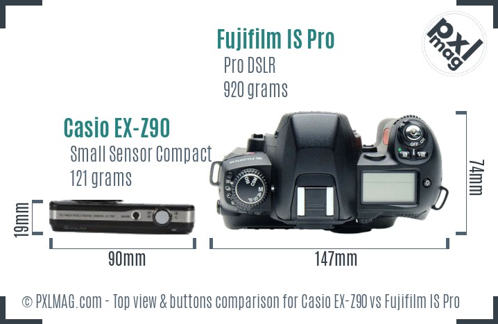 Casio EX-Z90 vs Fujifilm IS Pro top view buttons comparison