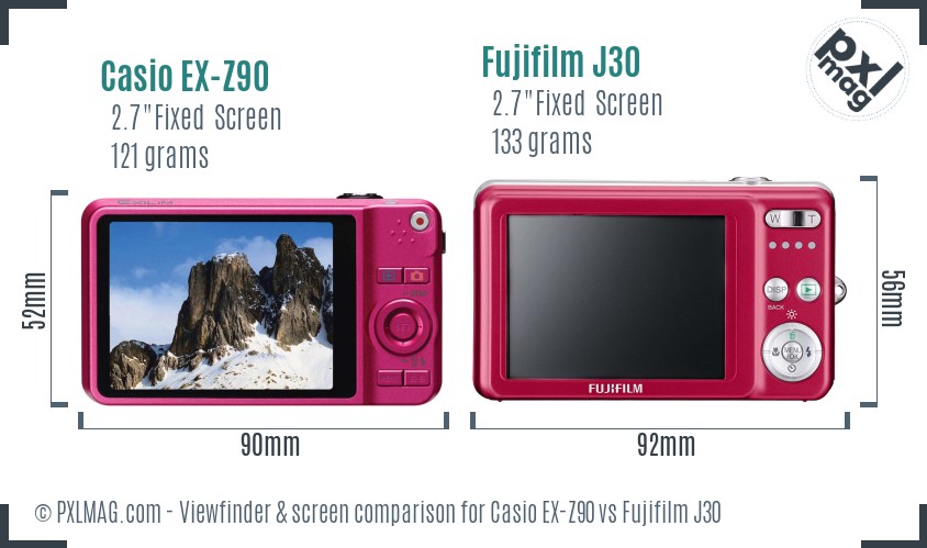 Casio EX-Z90 vs Fujifilm J30 Screen and Viewfinder comparison