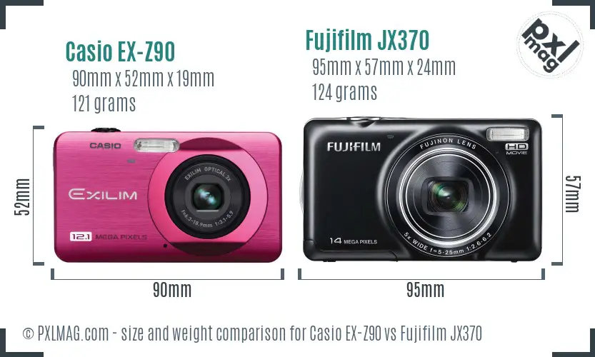 Casio EX-Z90 vs Fujifilm JX370 size comparison