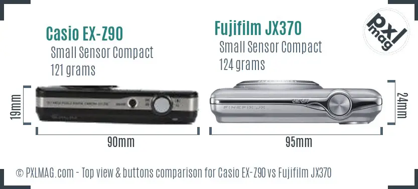 Casio EX-Z90 vs Fujifilm JX370 top view buttons comparison