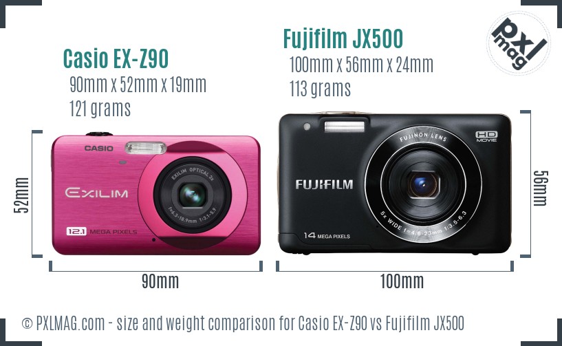Casio EX-Z90 vs Fujifilm JX500 size comparison