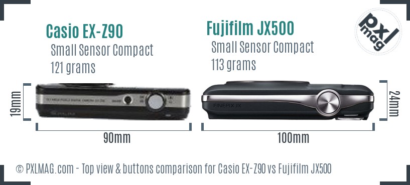 Casio EX-Z90 vs Fujifilm JX500 top view buttons comparison