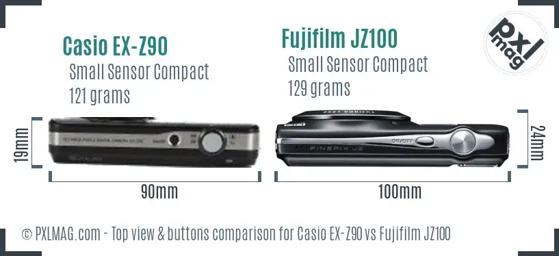 Casio EX-Z90 vs Fujifilm JZ100 top view buttons comparison